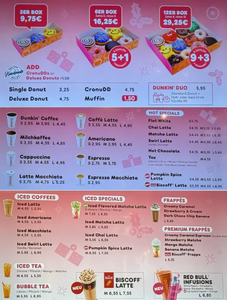 Dunkin Donuts Preise Deutschland 2026 1. Quartal